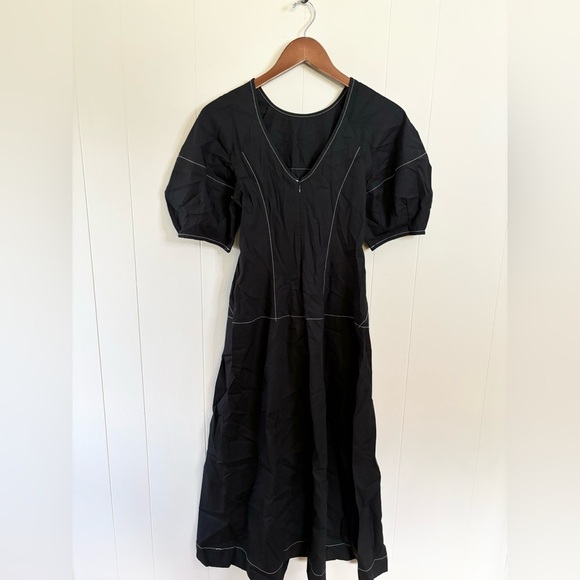 Madewell black jinni puff sleeve drop waist midi dress size 00 new - Picture 5 of 5